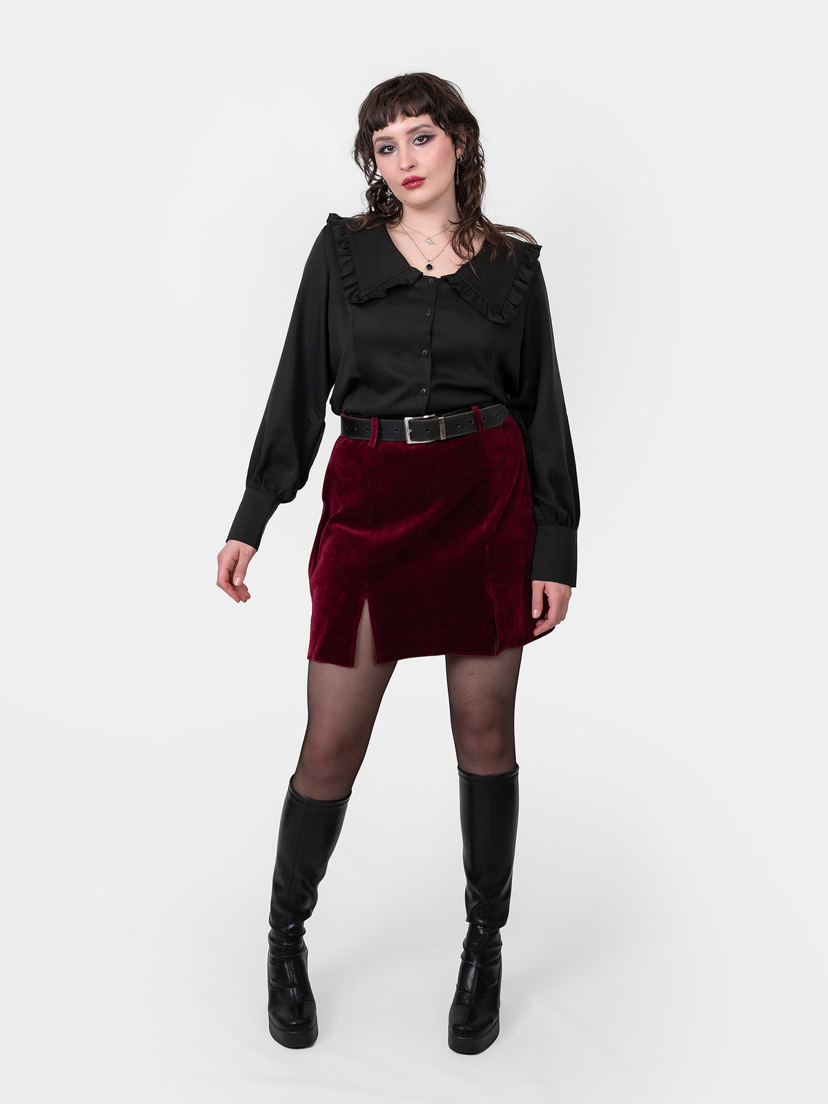 Agony Velvet Mini Skirt with Cutouts