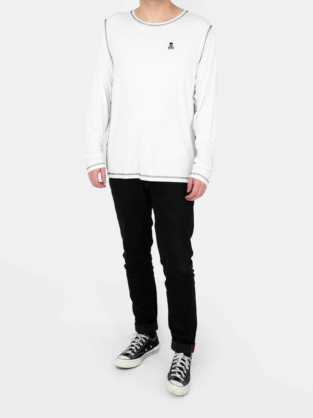 Longsleeve z haftem Skully biały