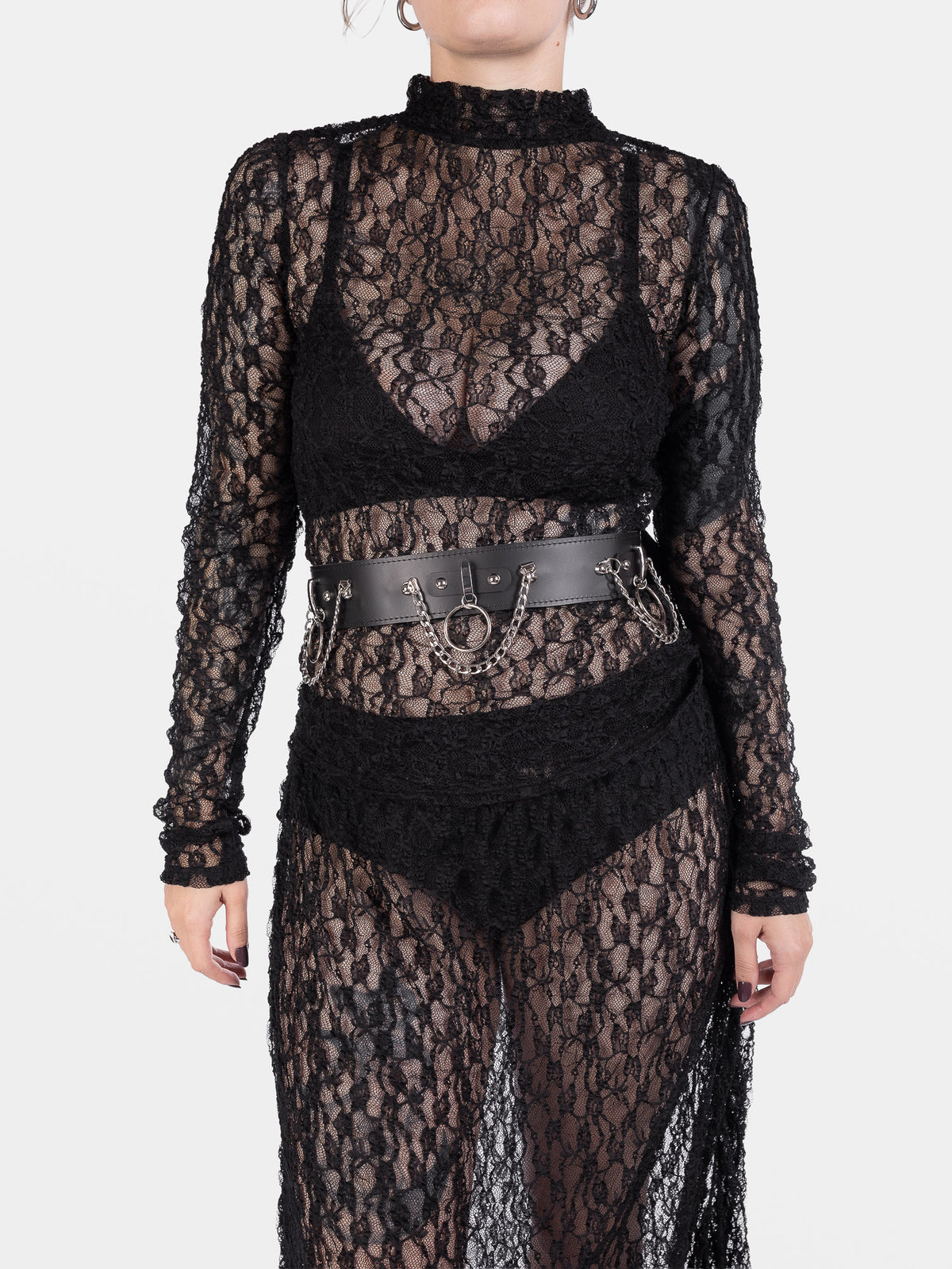 Nightbound Leather Belt With Chains