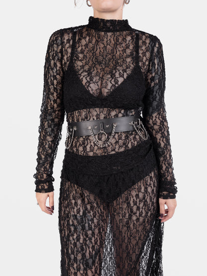 Nightbound Leather Belt With Chains