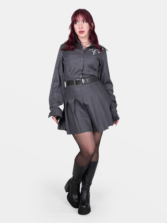 Gray tennis skirt with belt loops