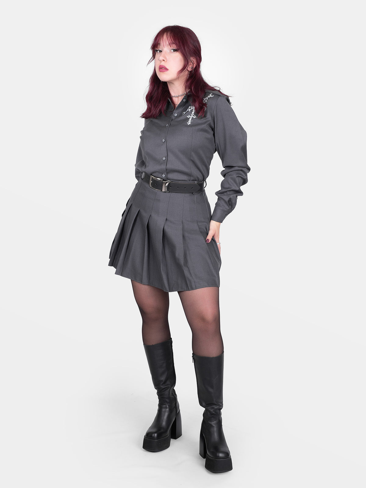 Szara tennis skirt ze szlufkami