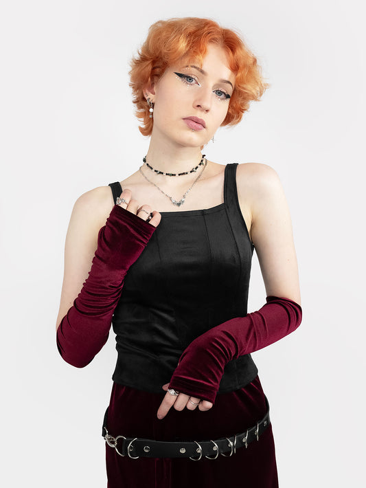 Burgundy velvet mittens