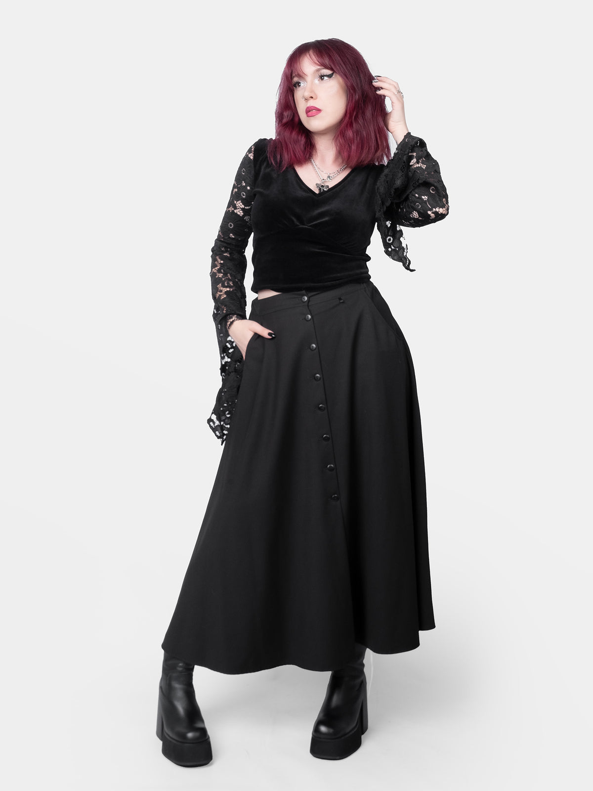 Beatrice Button Maxi Skirt