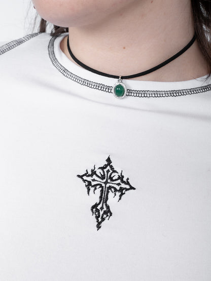 White top with Holy cross embroidery
