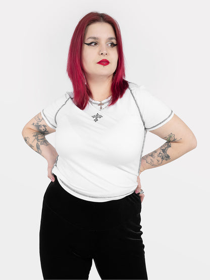 White top with Holy cross embroidery