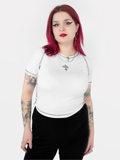 White top with Holy cross embroidery