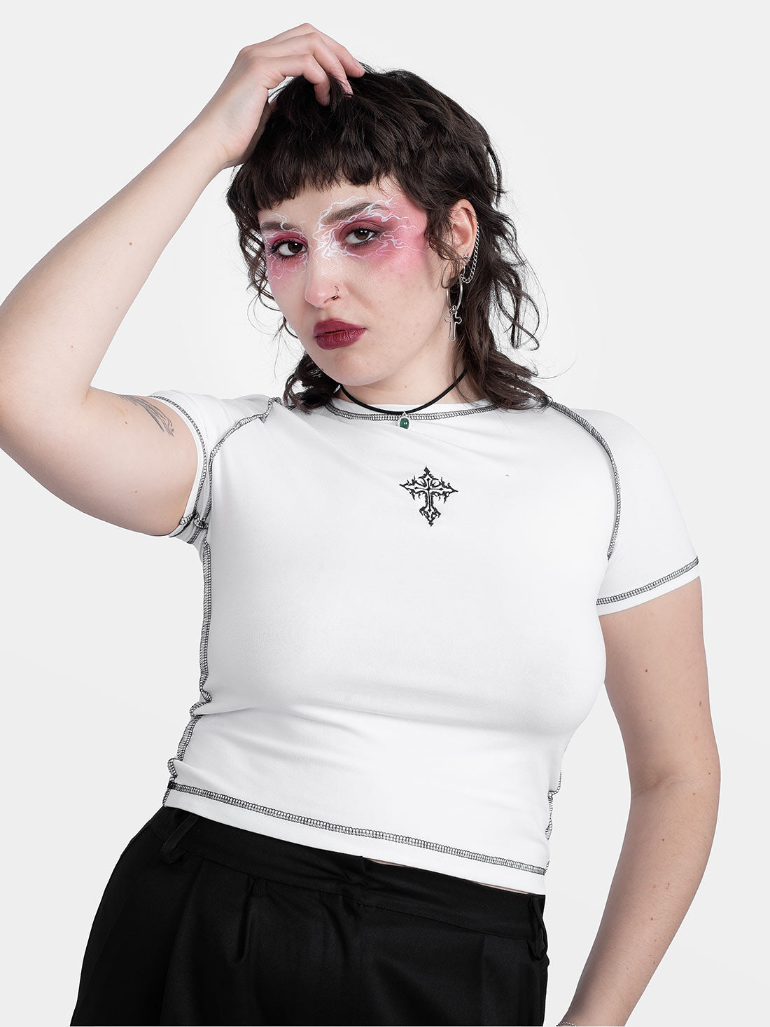 White top with Holy cross embroidery