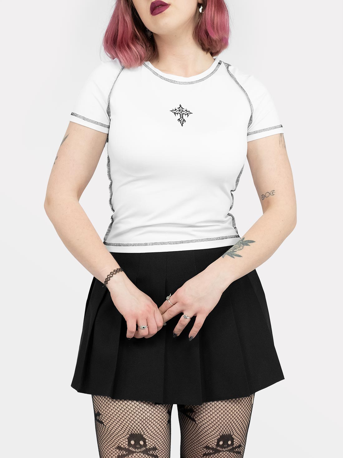 White top with Holy cross embroidery