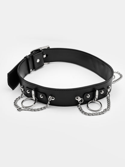 Nightbound Leather Belt With Chains