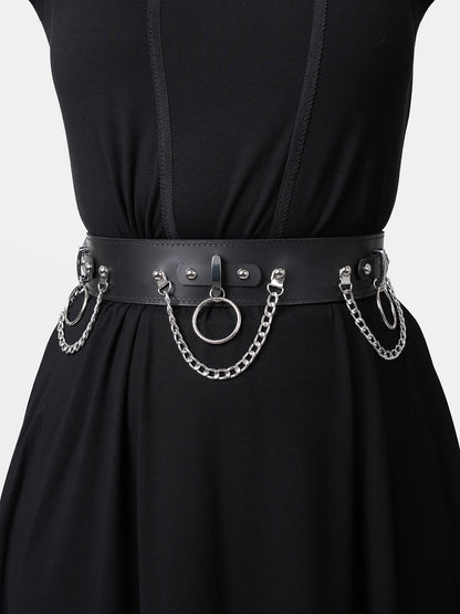 Nightbound Leather Belt With Chains