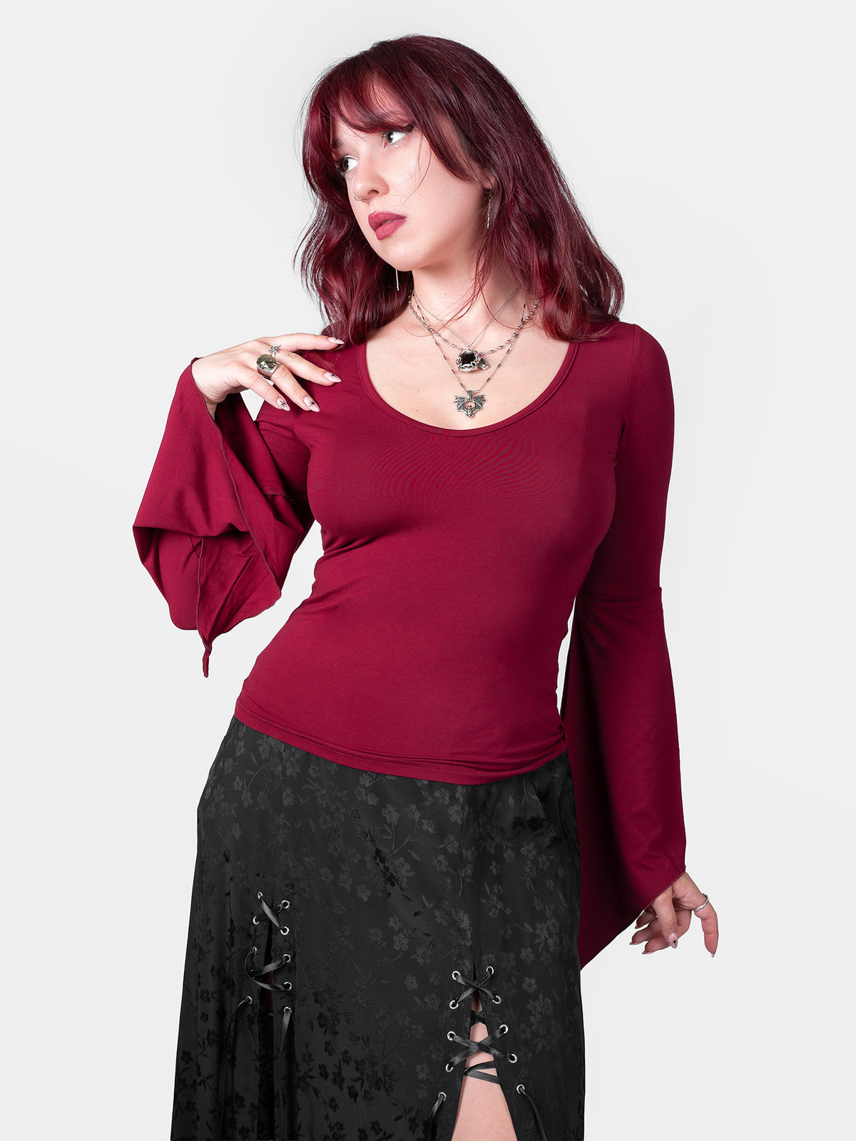 Burgundy Wisteria Bell Sleeve Top