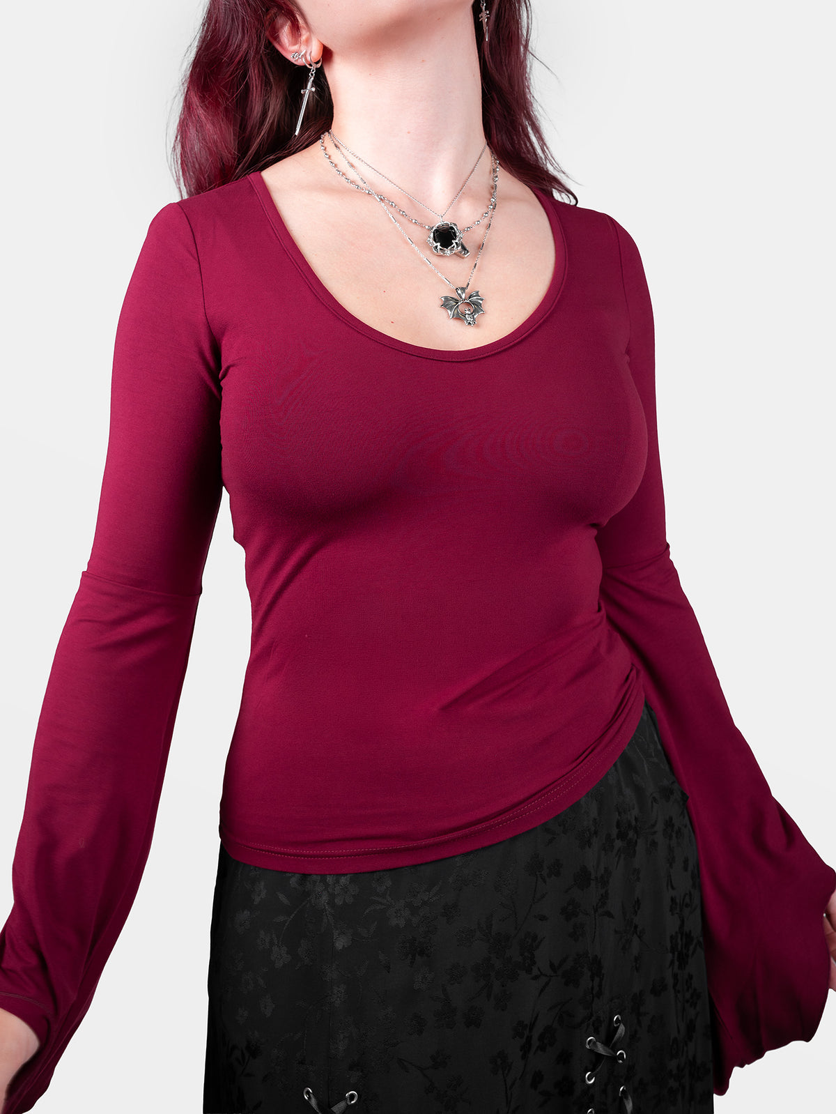 Burgundy Wisteria Bell Sleeve Top