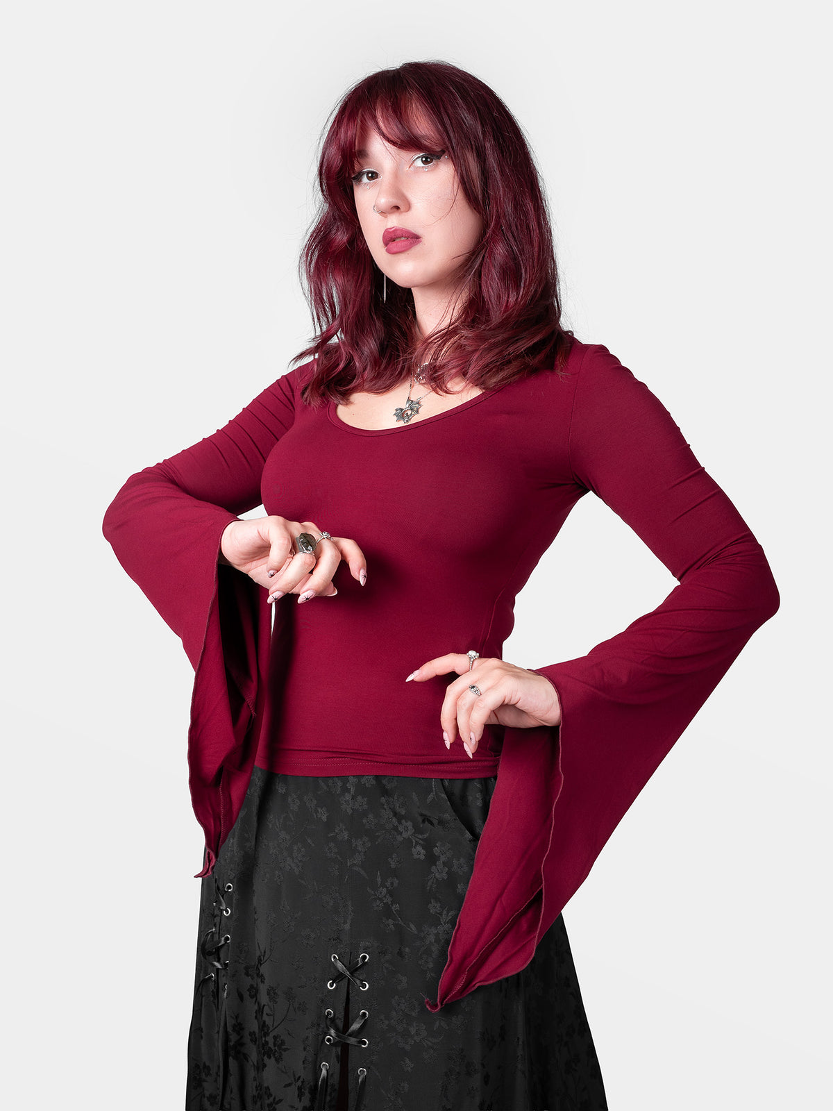 Burgundy Wisteria Bell Sleeve Top