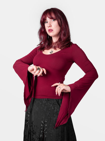 Burgundy Wisteria Bell Sleeve Top