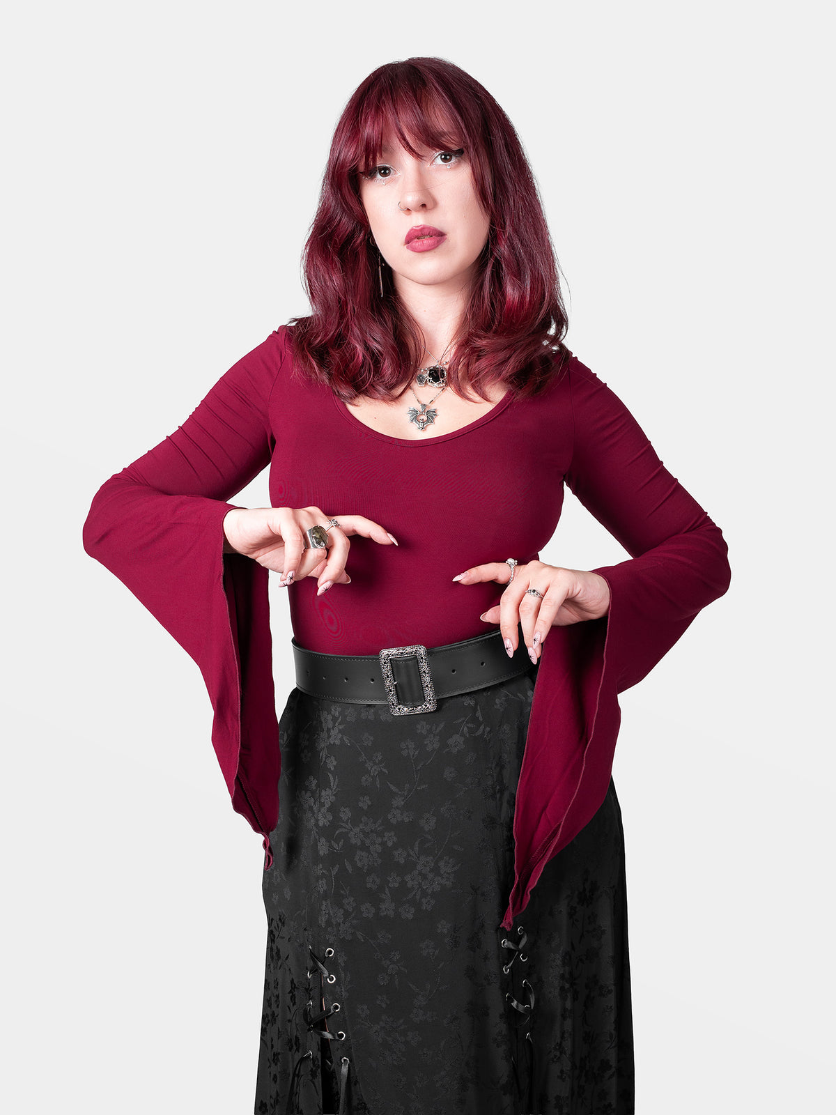 Burgundy Wisteria Bell Sleeve Top