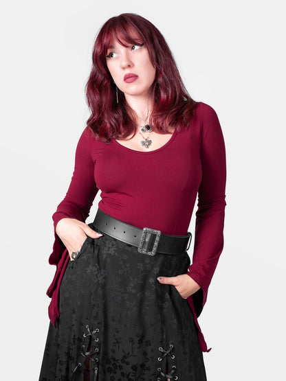 Burgundy Wisteria Bell Sleeve Top