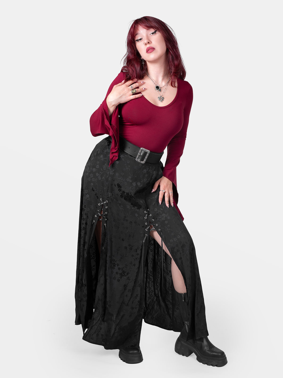 Burgundy Wisteria Bell Sleeve Top