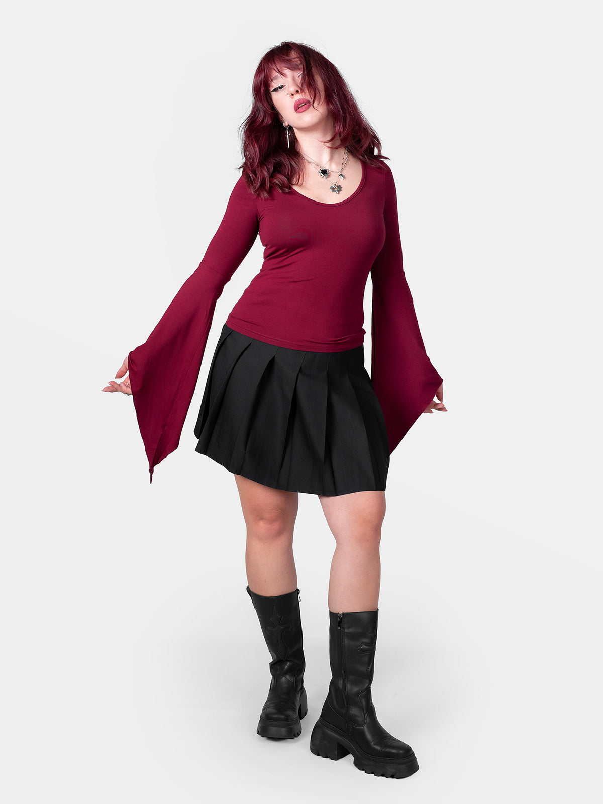 Burgundy Wisteria Bell Sleeve Top