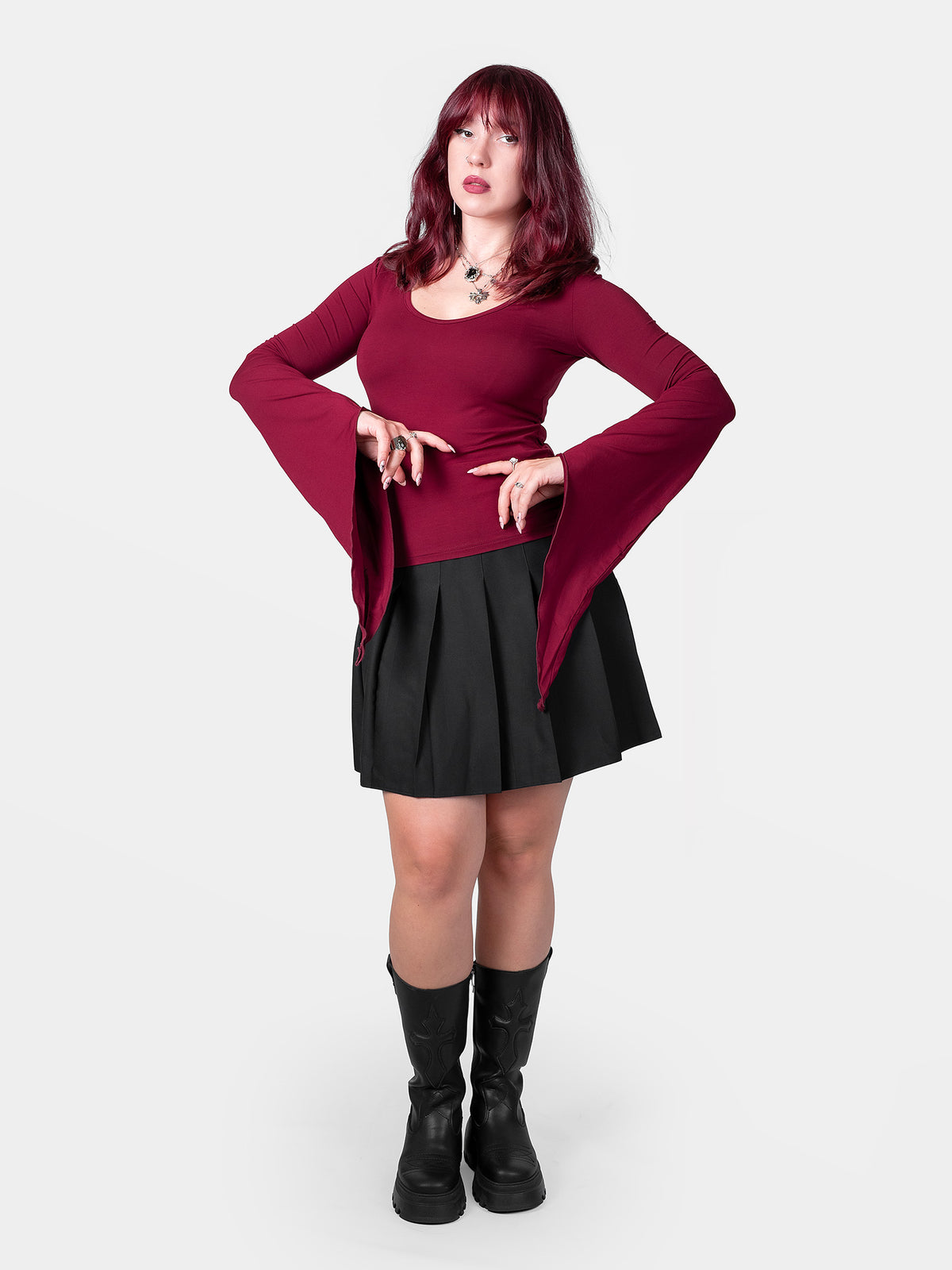 Burgundy Wisteria Bell Sleeve Top