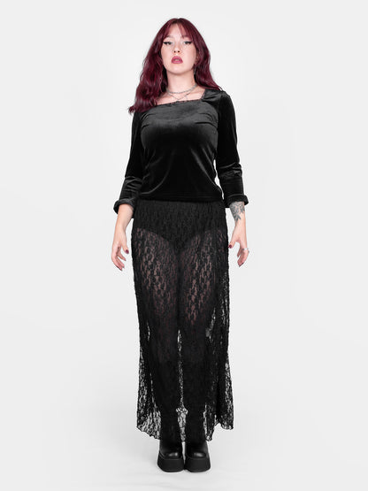 Welurowa bluzka z koronką Morticia