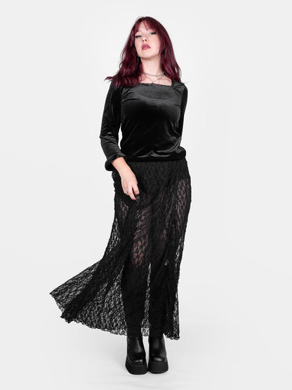Welurowa bluzka z koronką Morticia