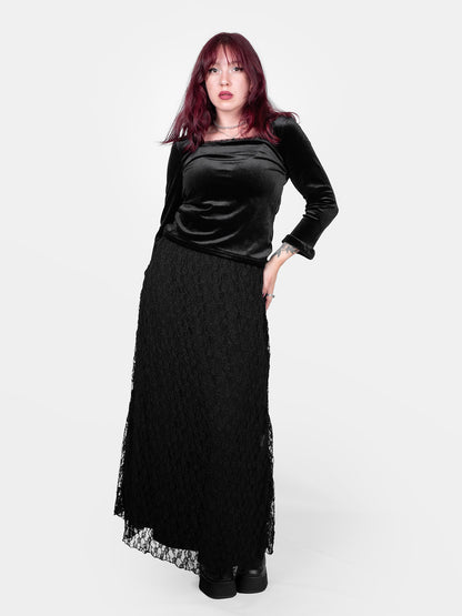 Welurowa bluzka z koronką Morticia