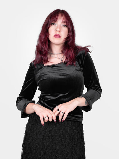 Welurowa bluzka z koronką Morticia