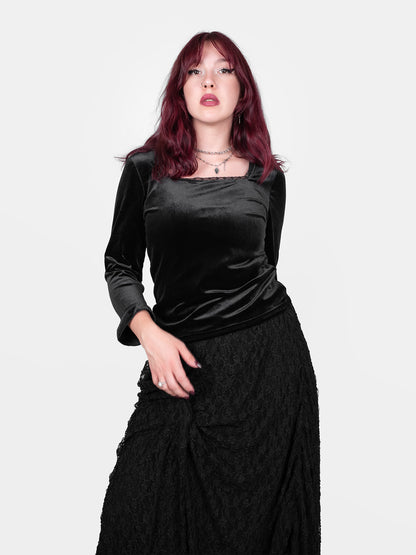 Welurowa bluzka z koronką Morticia