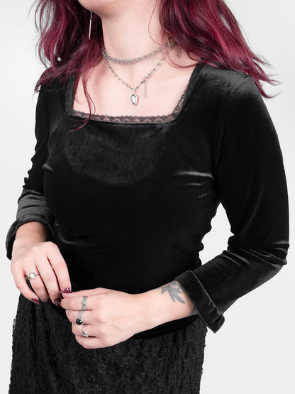 Welurowa bluzka z koronką Morticia
