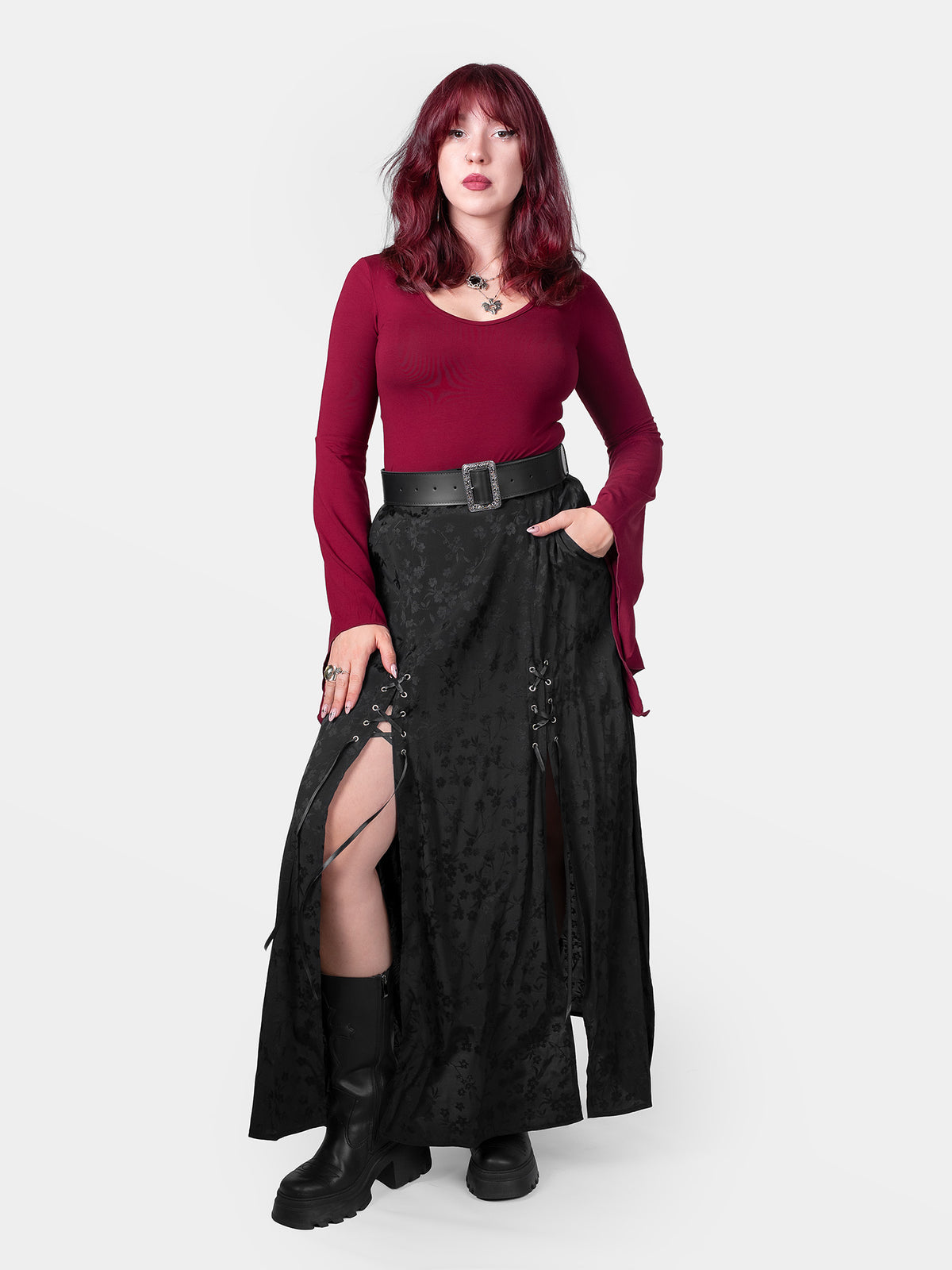 Żakardowa spódnica maxi z wycięciami Eerie