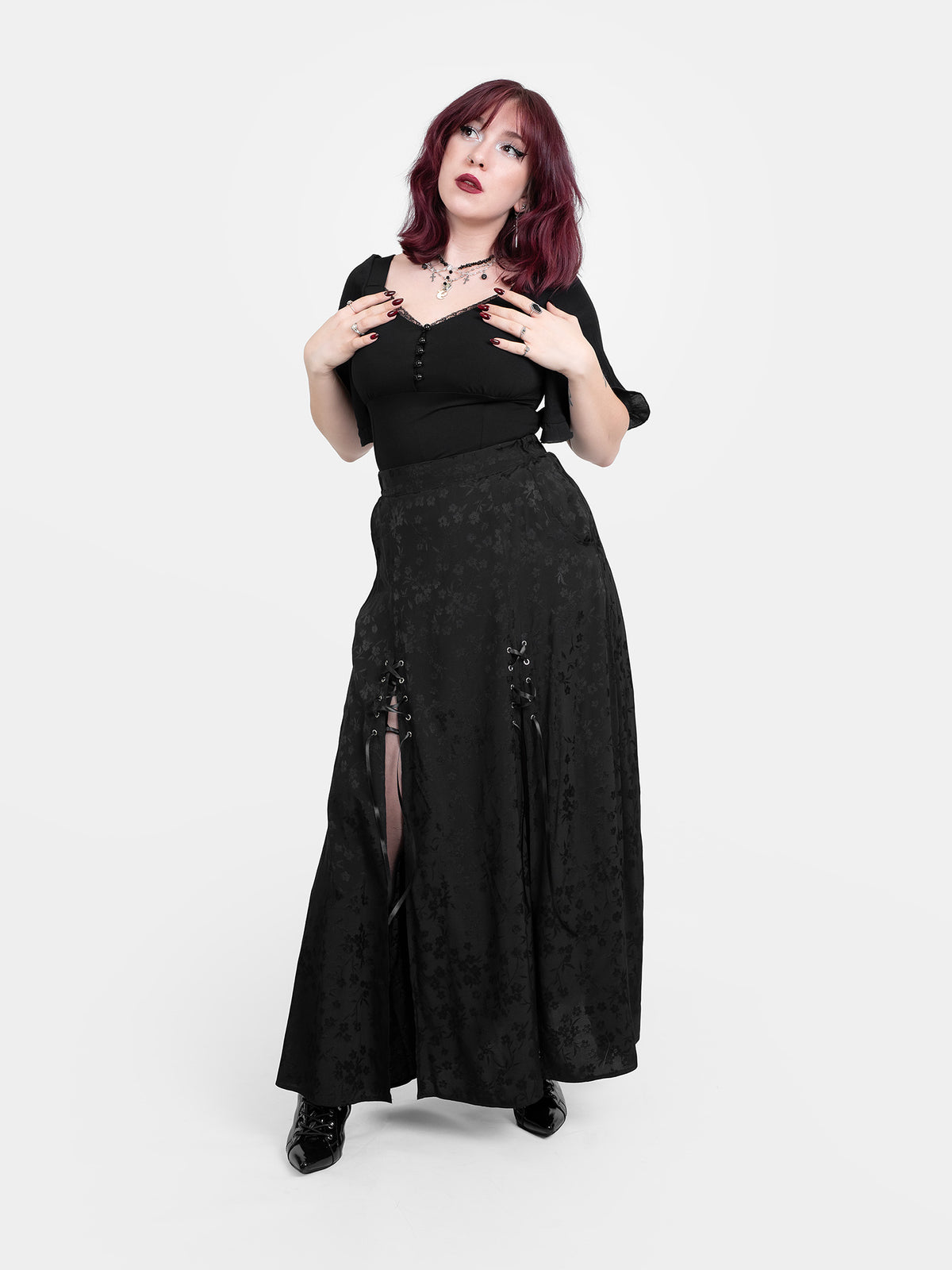 Żakardowa spódnica maxi z wycięciami Eerie
