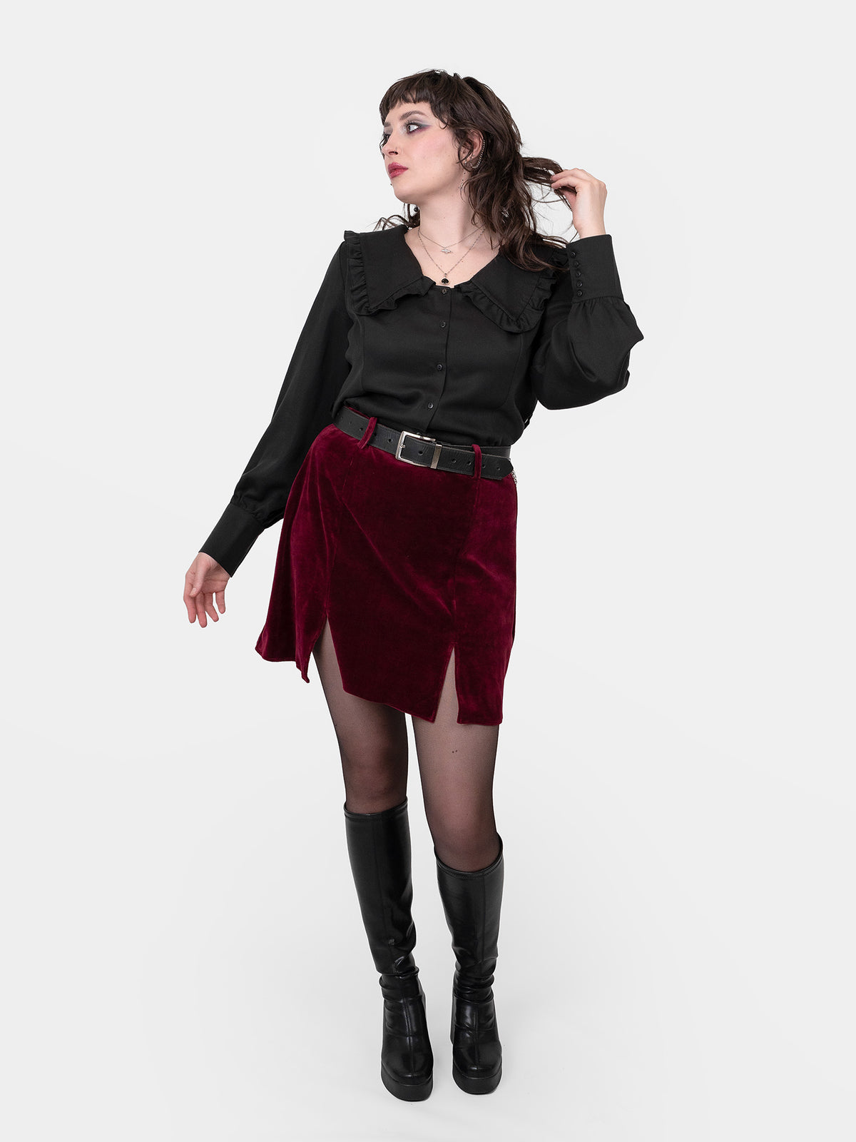 Agony Velvet Mini Skirt with Cutouts