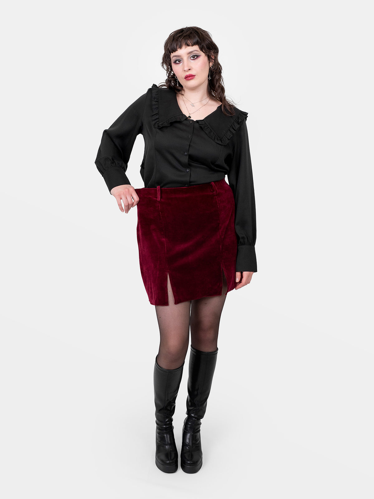 Agony Velvet Mini Skirt with Cutouts