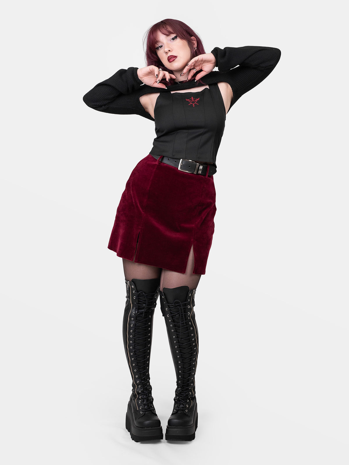 Agony Velvet Mini Skirt with Cutouts