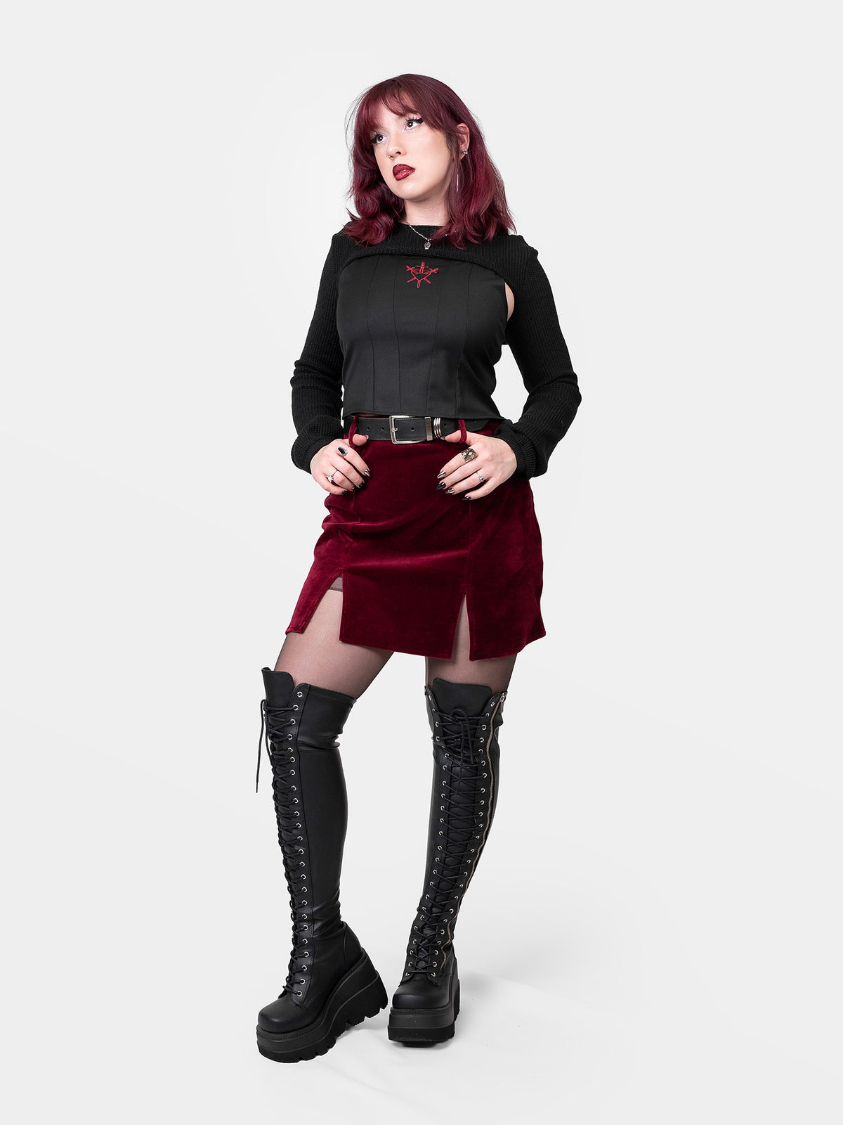 Agony Velvet Mini Skirt with Cutouts