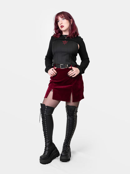 Agony Velvet Mini Skirt with Cutouts